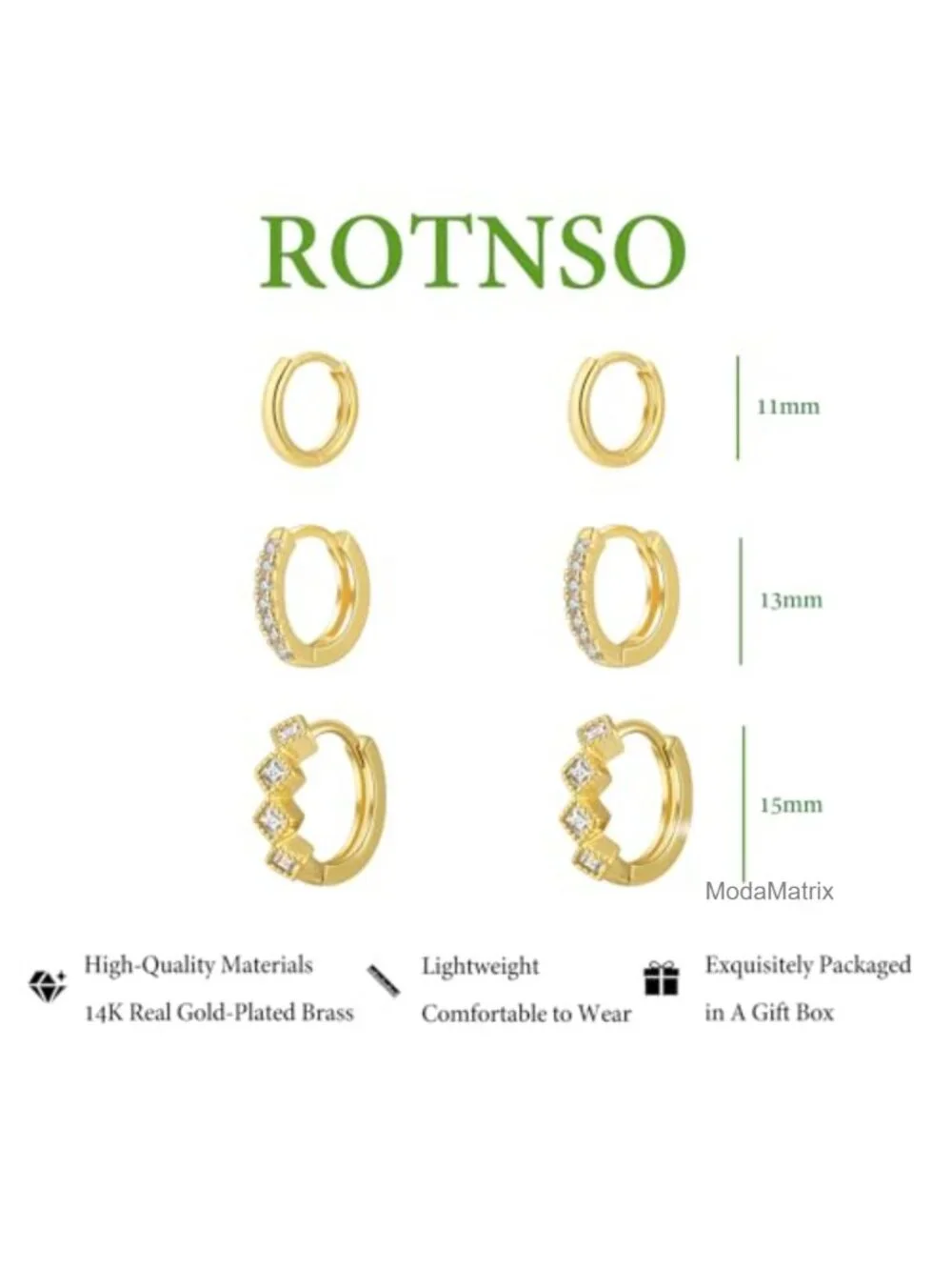 14K Gold Plated Chunky Hoop Earrings Set, Hypoallergenic Cubic Zirconia Studs